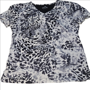 Landau Womens Leopard Scrub Top Size Medium